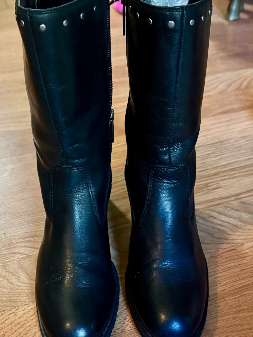 Harley Davidson Women’s Black Leather Mid-Calf Stud Zip Boots